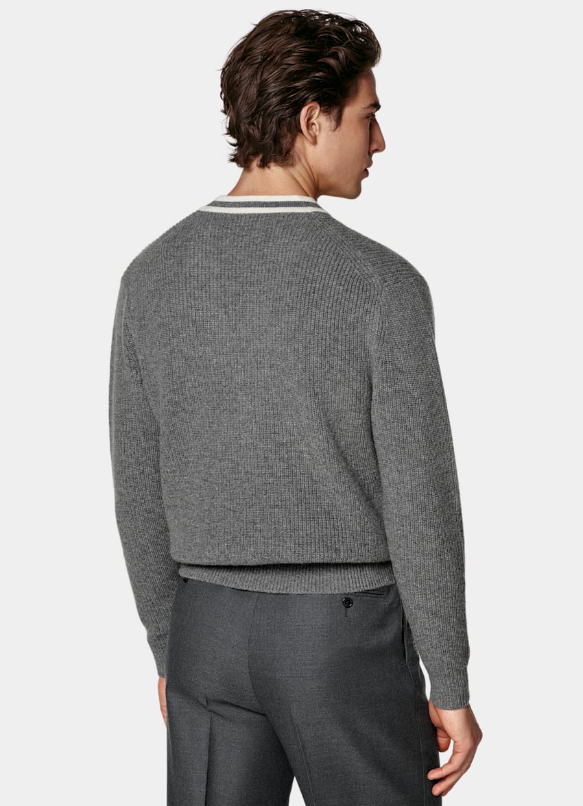 SUITSUPPLY Wool Cashmere Mid Grey V-Neck