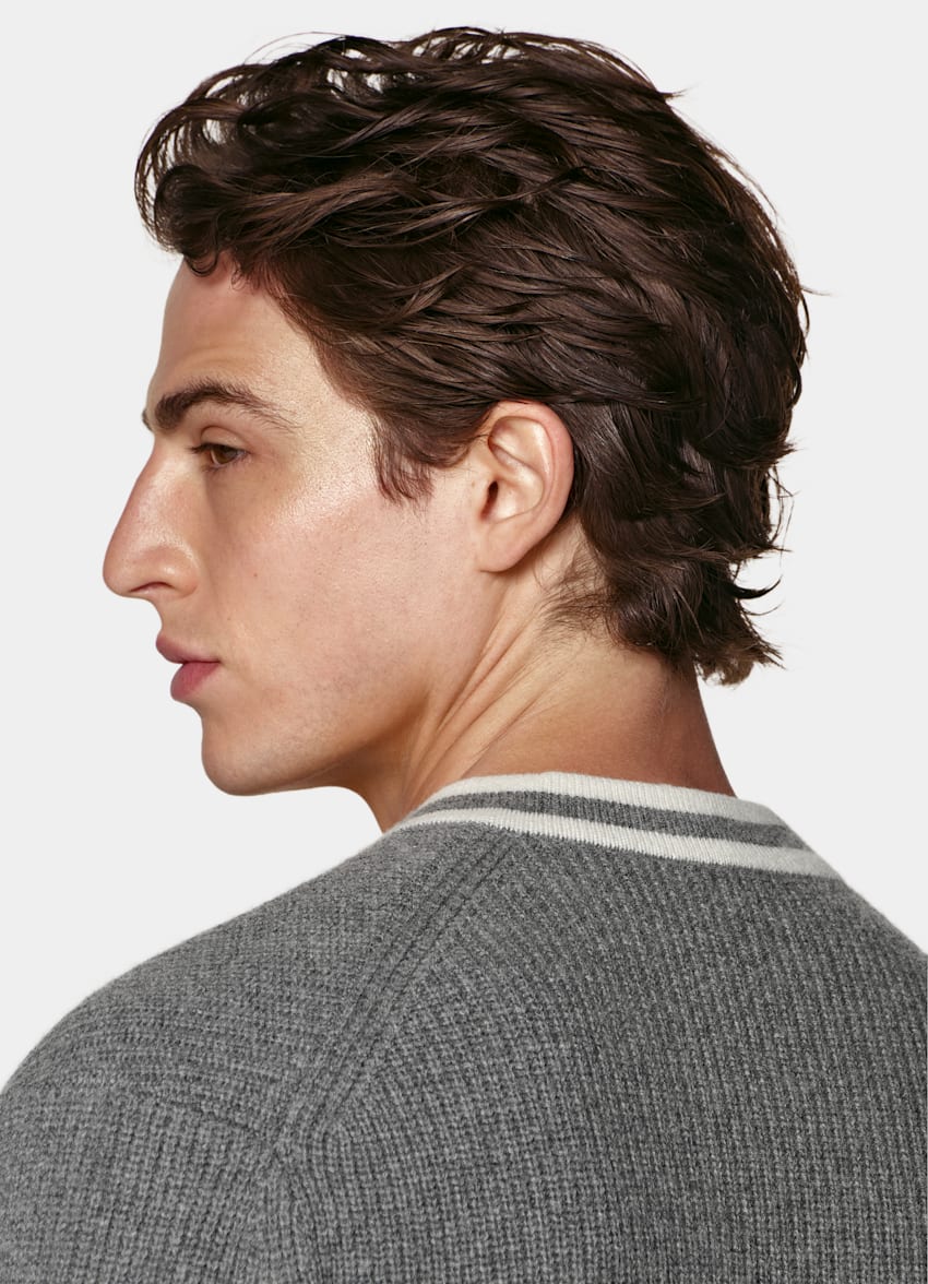 SUITSUPPLY Wool Cashmere Mid Grey V-Neck