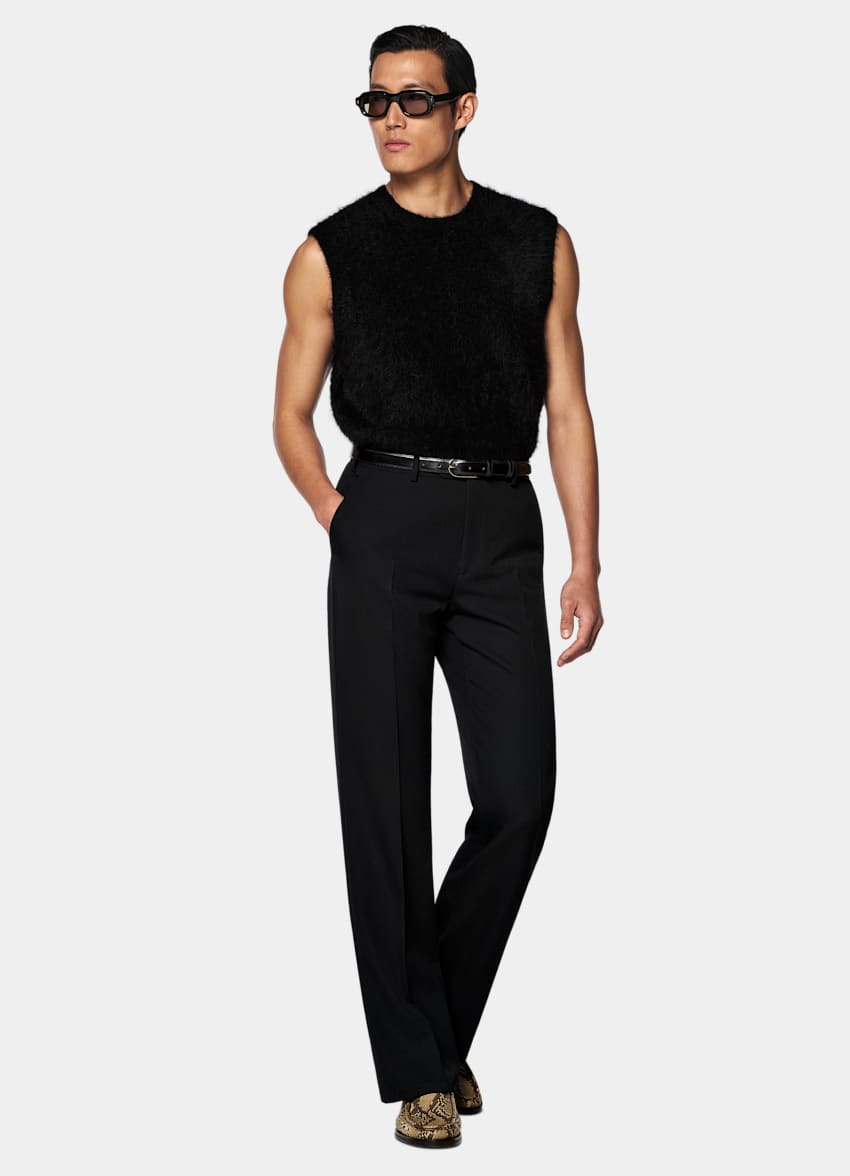 SUITSUPPLY Alpaca Blend Black Shaggy Sleeveless Crewneck
