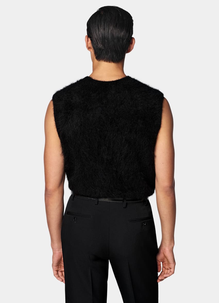 SUITSUPPLY Alpaca Blend Black Shaggy Sleeveless Crewneck