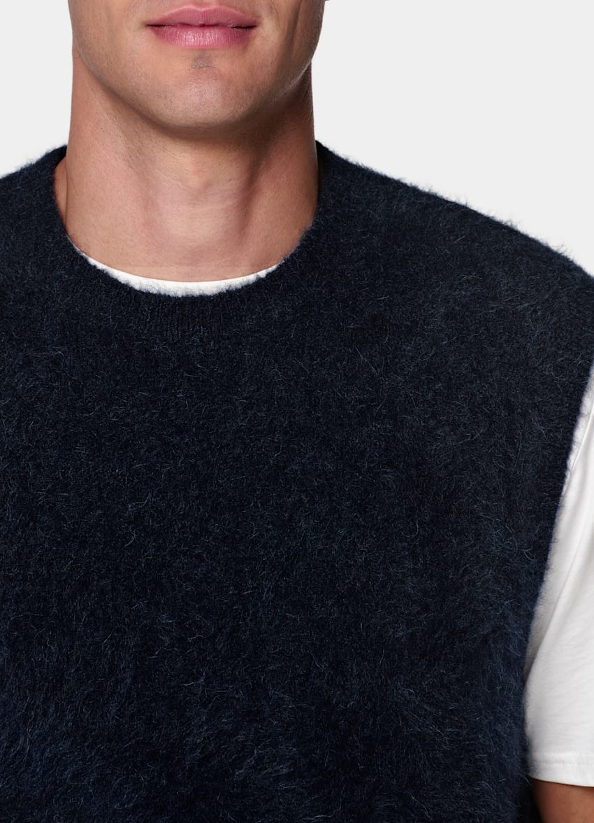 SUITSUPPLY Alpaca Blend Navy Shaggy Sleeveless Crewneck