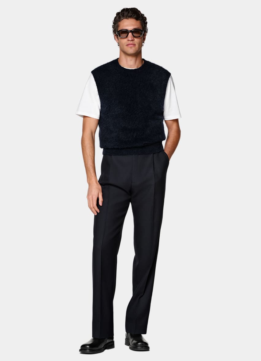 SUITSUPPLY Alpaca Blend Navy Shaggy Sleeveless Crewneck