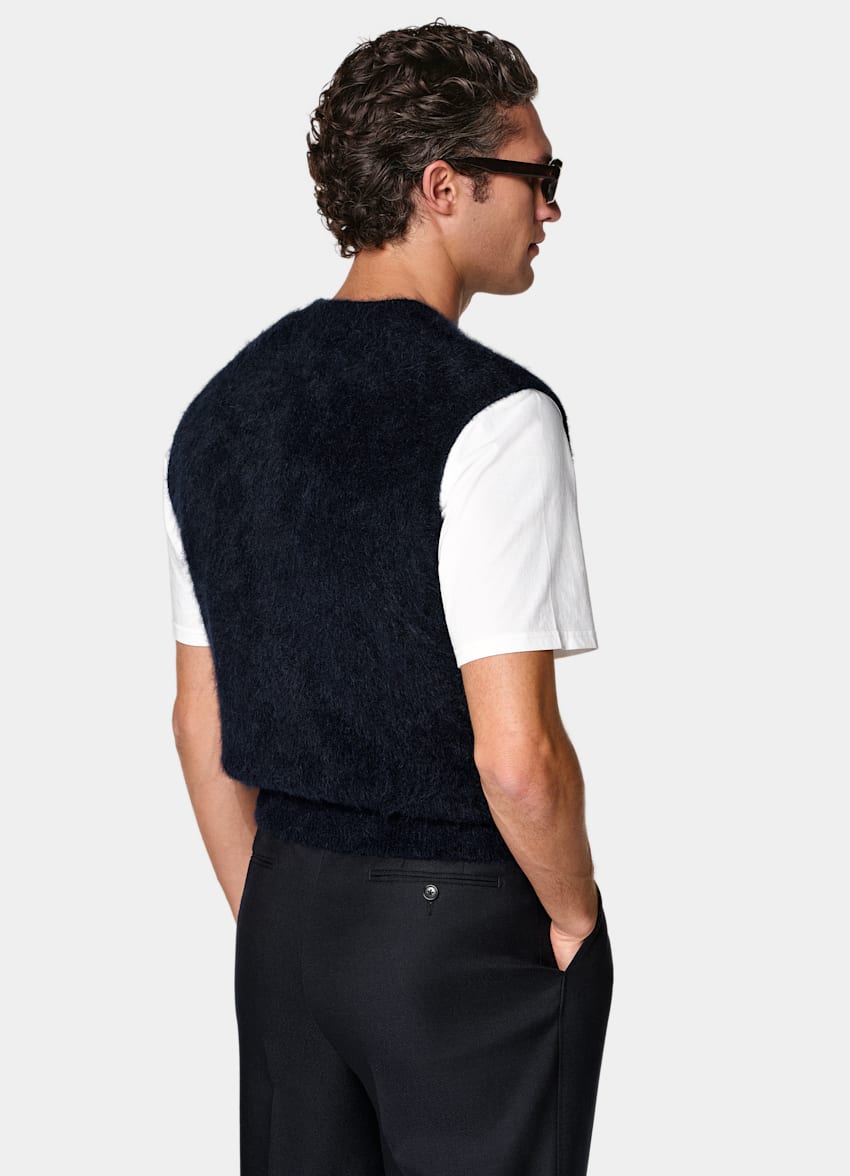 SUITSUPPLY Alpaca Blend Navy Shaggy Sleeveless Crewneck