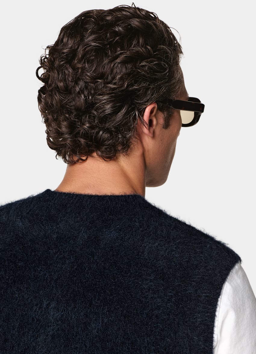 SUITSUPPLY Alpaca Blend Navy Shaggy Sleeveless Crewneck