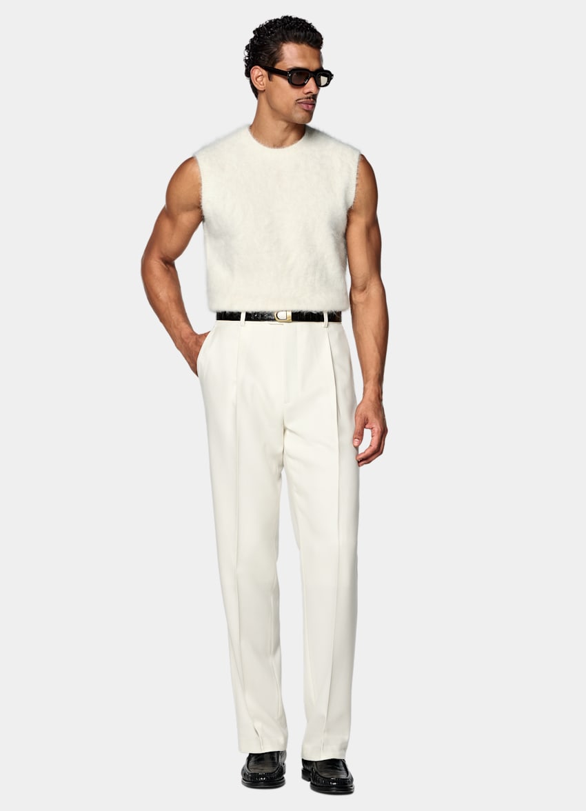 SUITSUPPLY Alpaca Blend Off-White Shaggy Sleeveless Crewneck