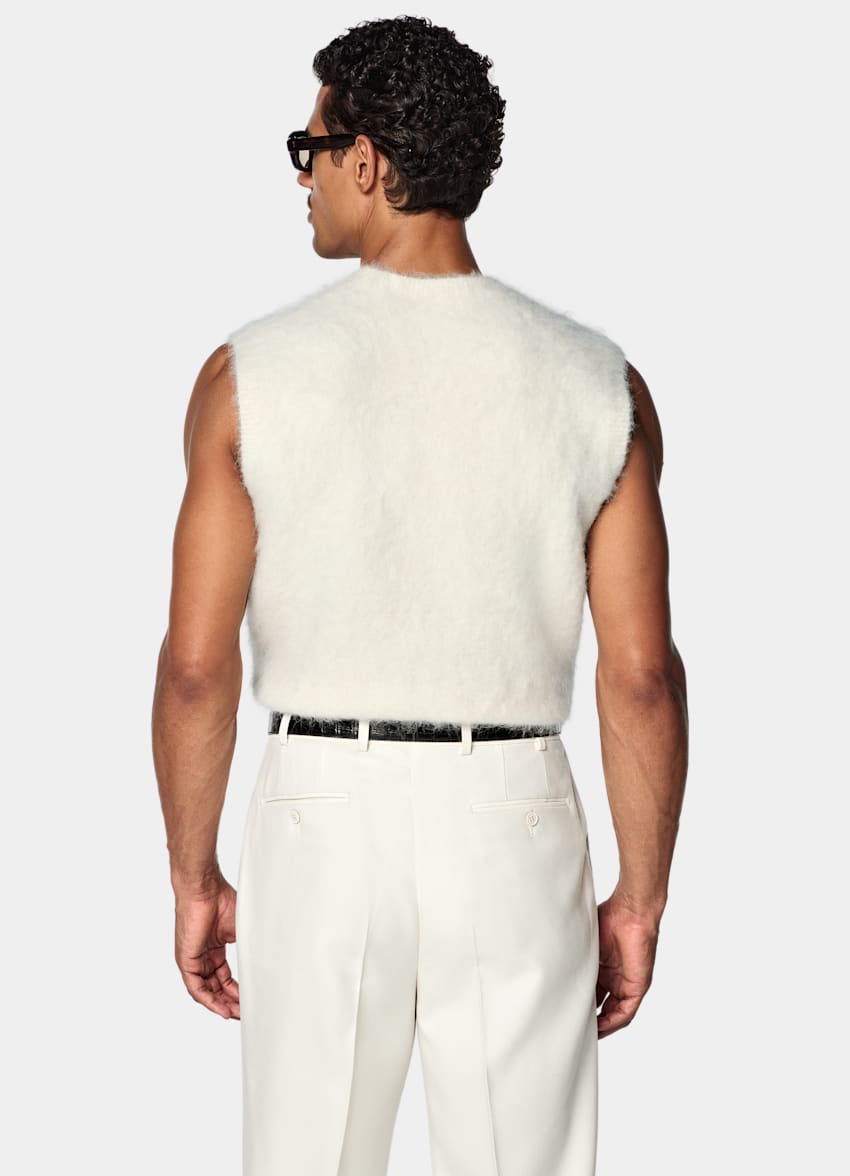 SUITSUPPLY Alpaca Blend Off-White Shaggy Sleeveless Crewneck
