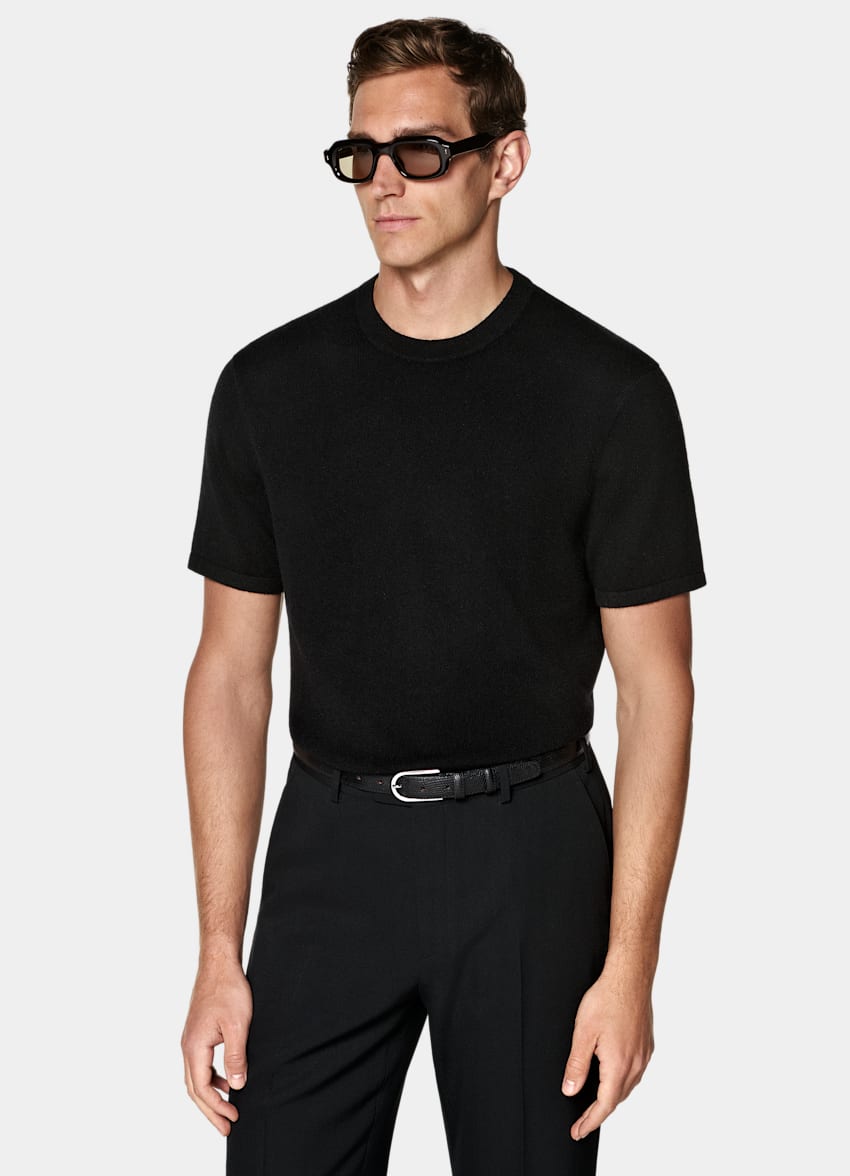 SUITSUPPLY Wool Cashmere Black Short Sleeve Crewneck