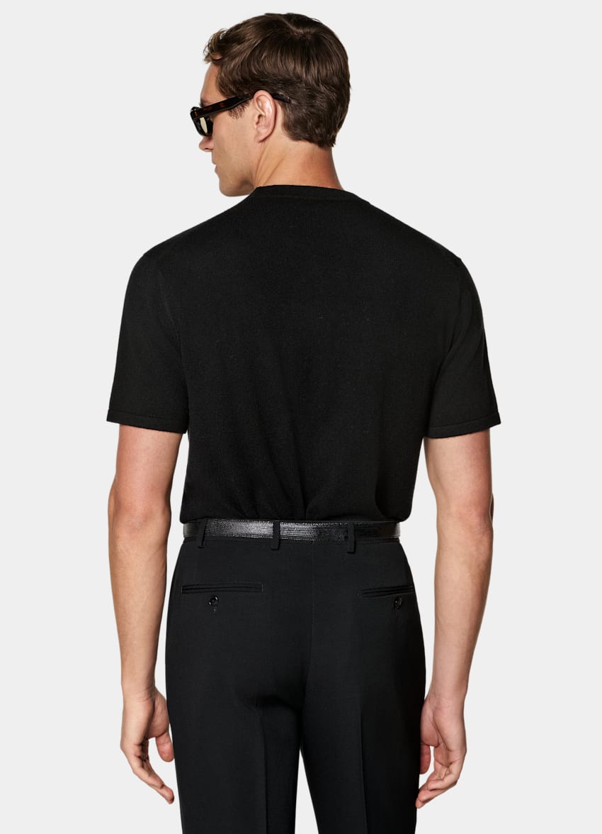 SUITSUPPLY Wool Cashmere Black Short Sleeve Crewneck