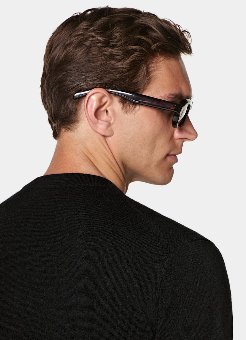 SUITSUPPLY Wool Cashmere Black Short Sleeve Crewneck
