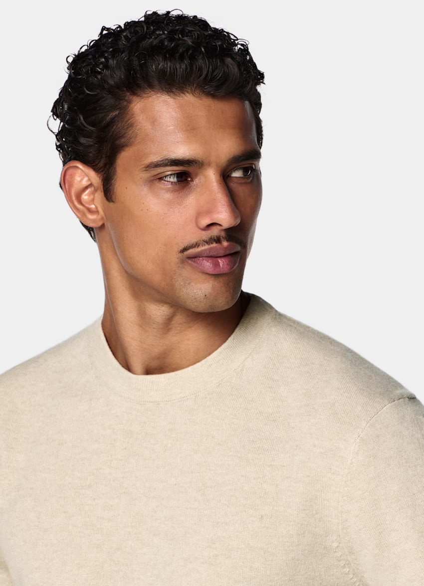 SUITSUPPLY Wool Cashmere Light Brown Short Sleeve Crewneck