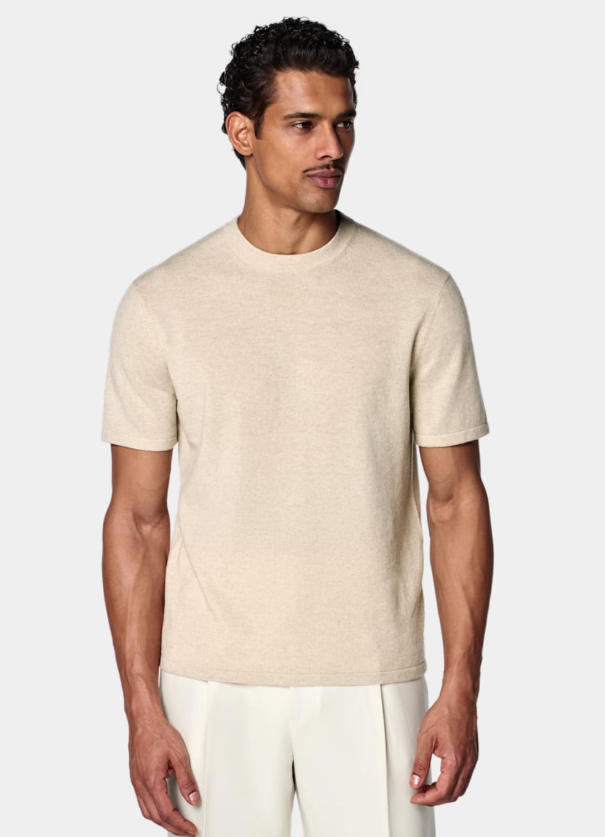 SUITSUPPLY Wool Cashmere Light Brown Short Sleeve Crewneck