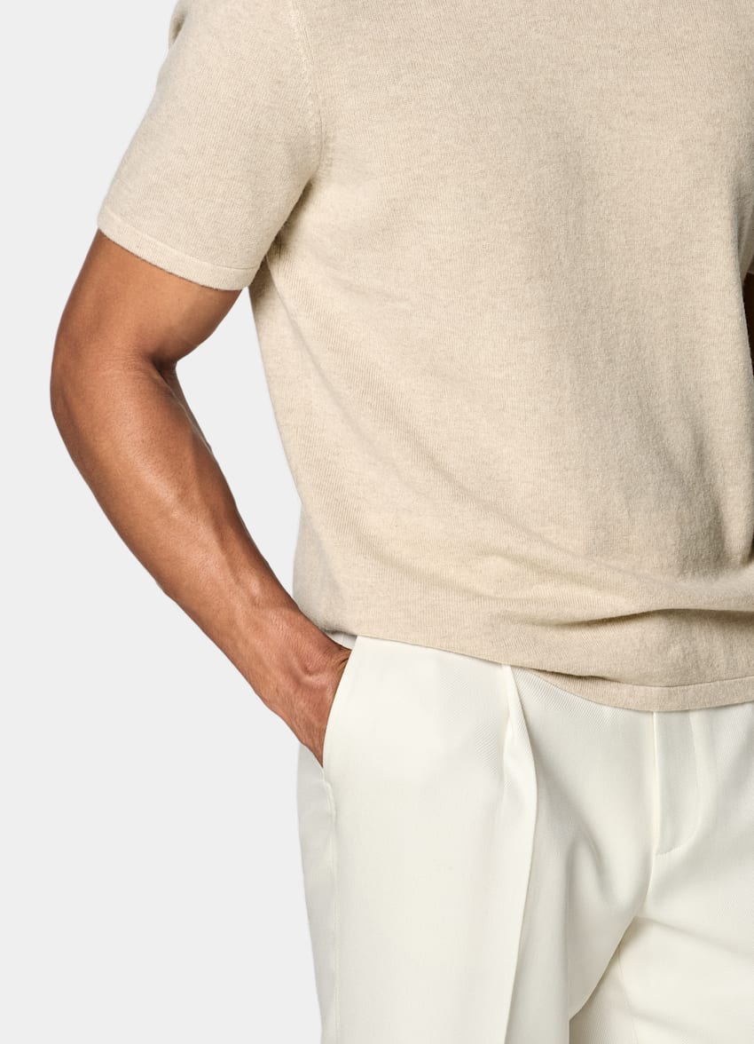 SUITSUPPLY Wool Cashmere Light Brown Short Sleeve Crewneck