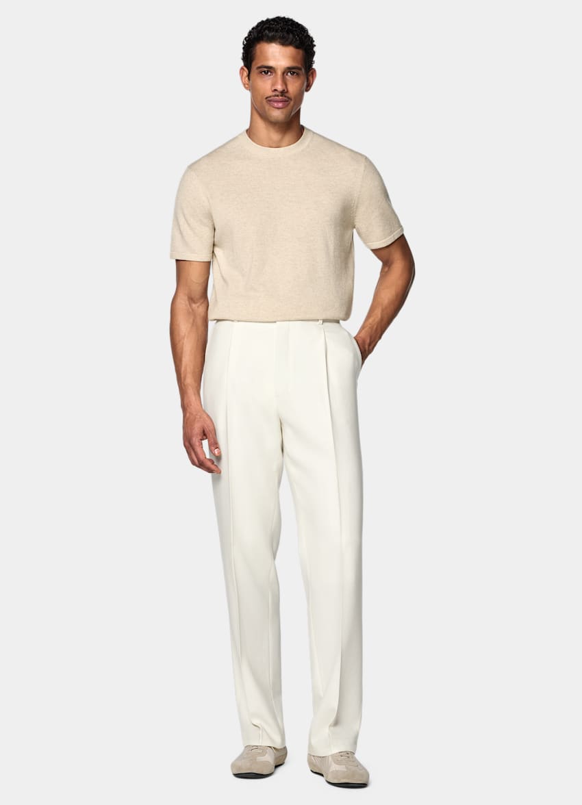 SUITSUPPLY Wool Cashmere Light Brown Short Sleeve Crewneck