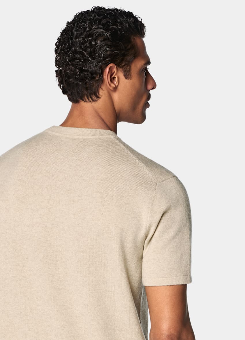 SUITSUPPLY Wool Cashmere Light Brown Short Sleeve Crewneck