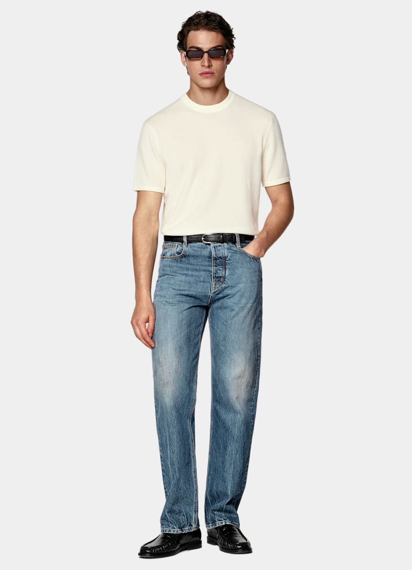 SUITSUPPLY Wool Cashmere Off-White Short Sleeve Crewneck