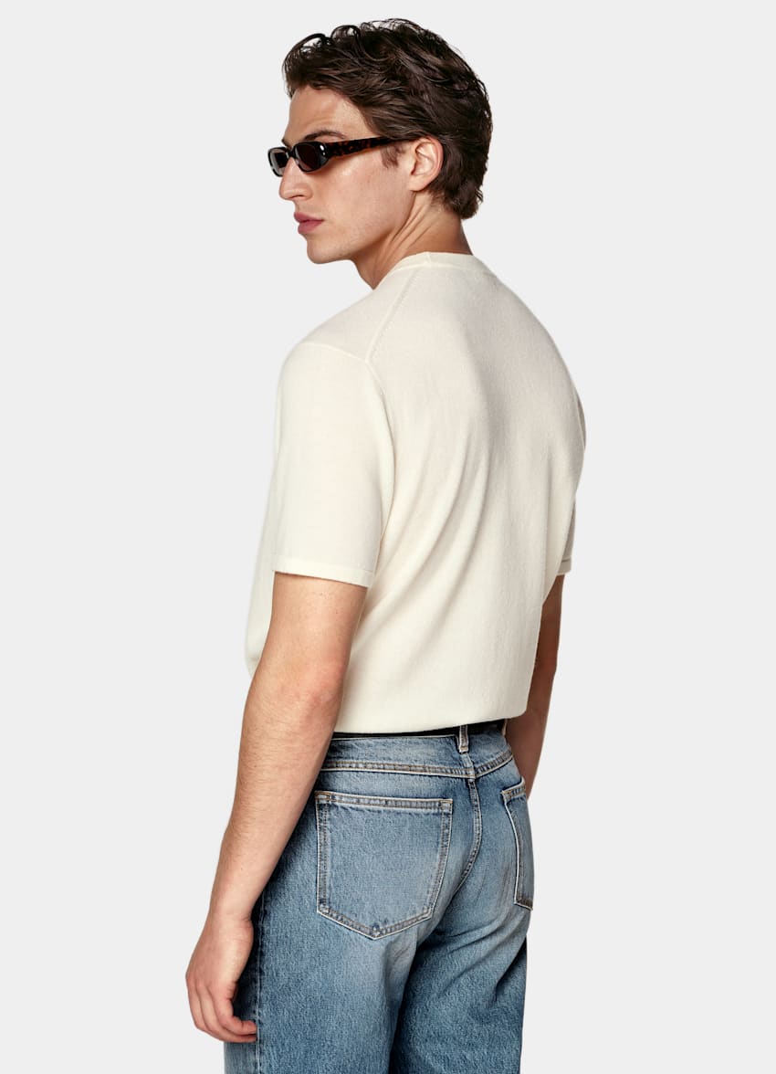 SUITSUPPLY Wool Cashmere Off-White Short Sleeve Crewneck