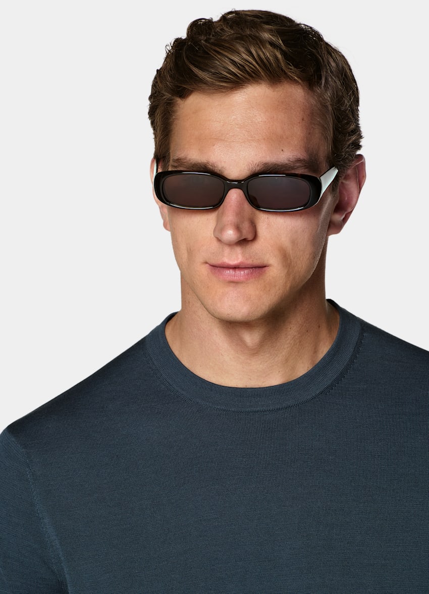 SUITSUPPLY Cotton Silk Mid Blue Short Sleeve Crewneck