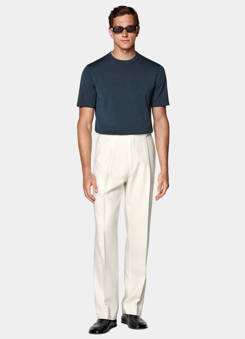 SUITSUPPLY Cotton Silk Mid Blue Short Sleeve Crewneck