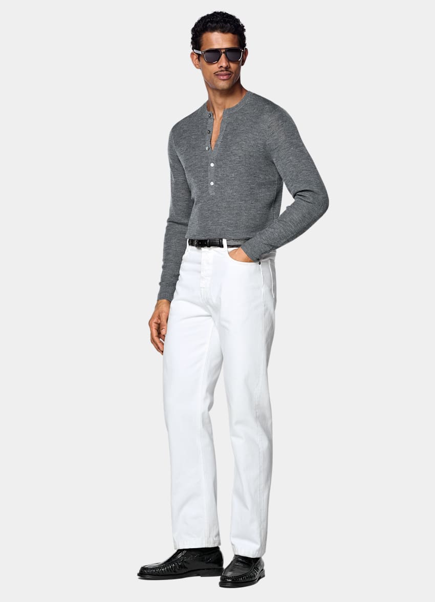 SUITSUPPLY Pure Wool Mid Grey Ribbed Henley