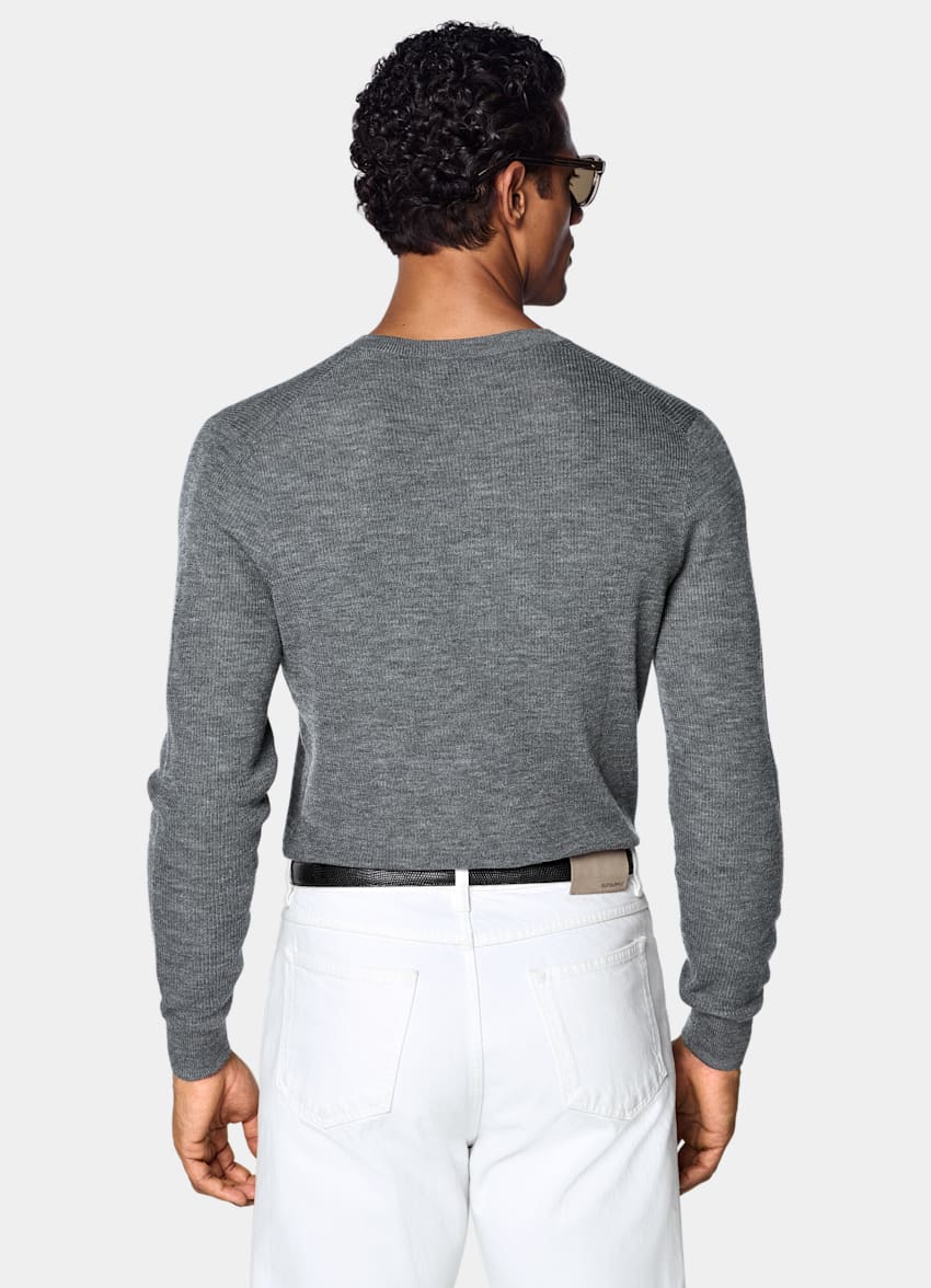 SUITSUPPLY Pure Wool Mid Grey Ribbed Henley