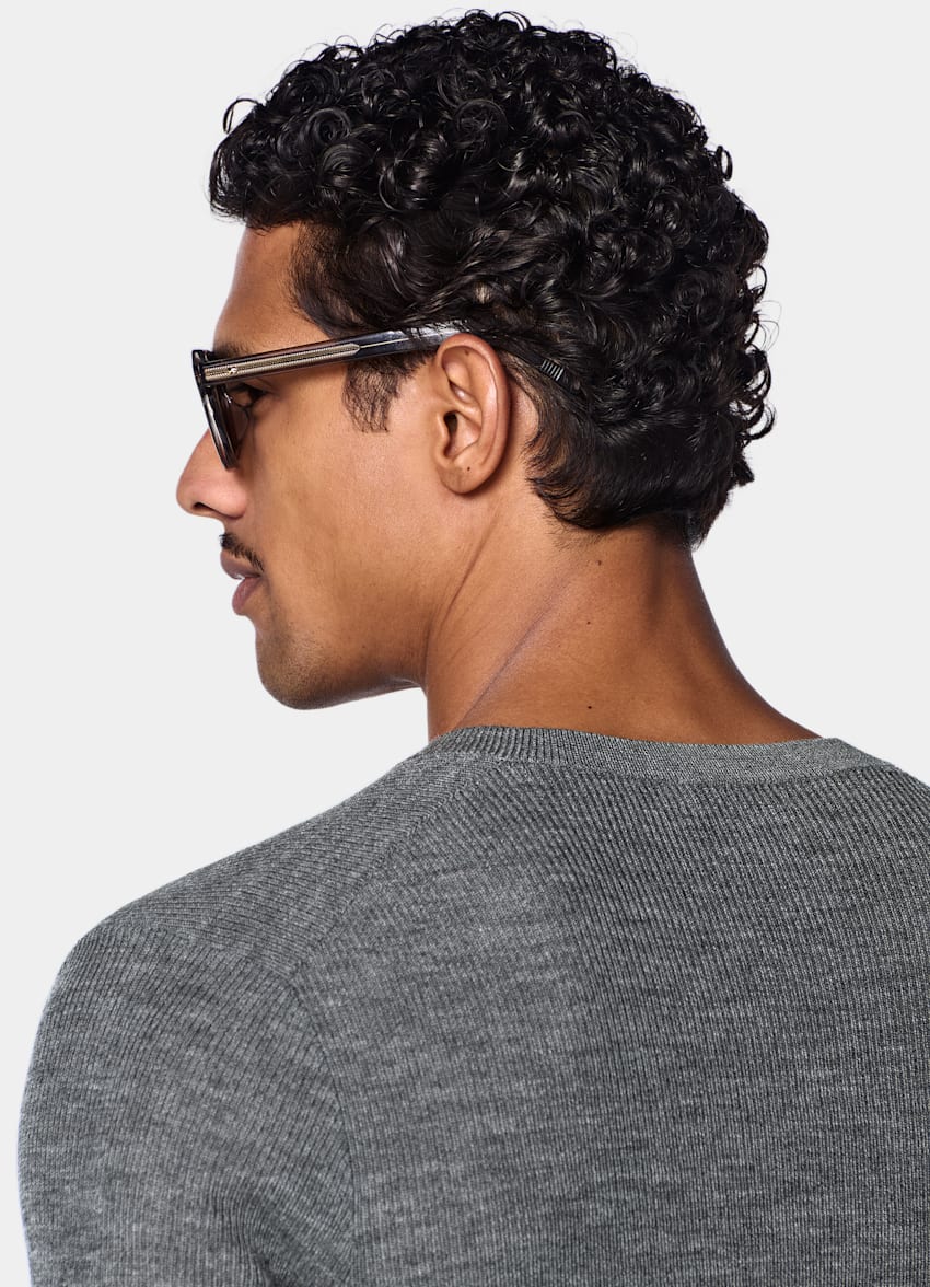 SUITSUPPLY Pure Wool Mid Grey Ribbed Henley