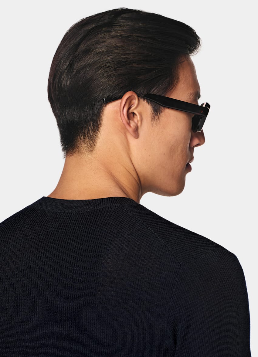 SUITSUPPLY Pure Wool Navy Ribbed Henley