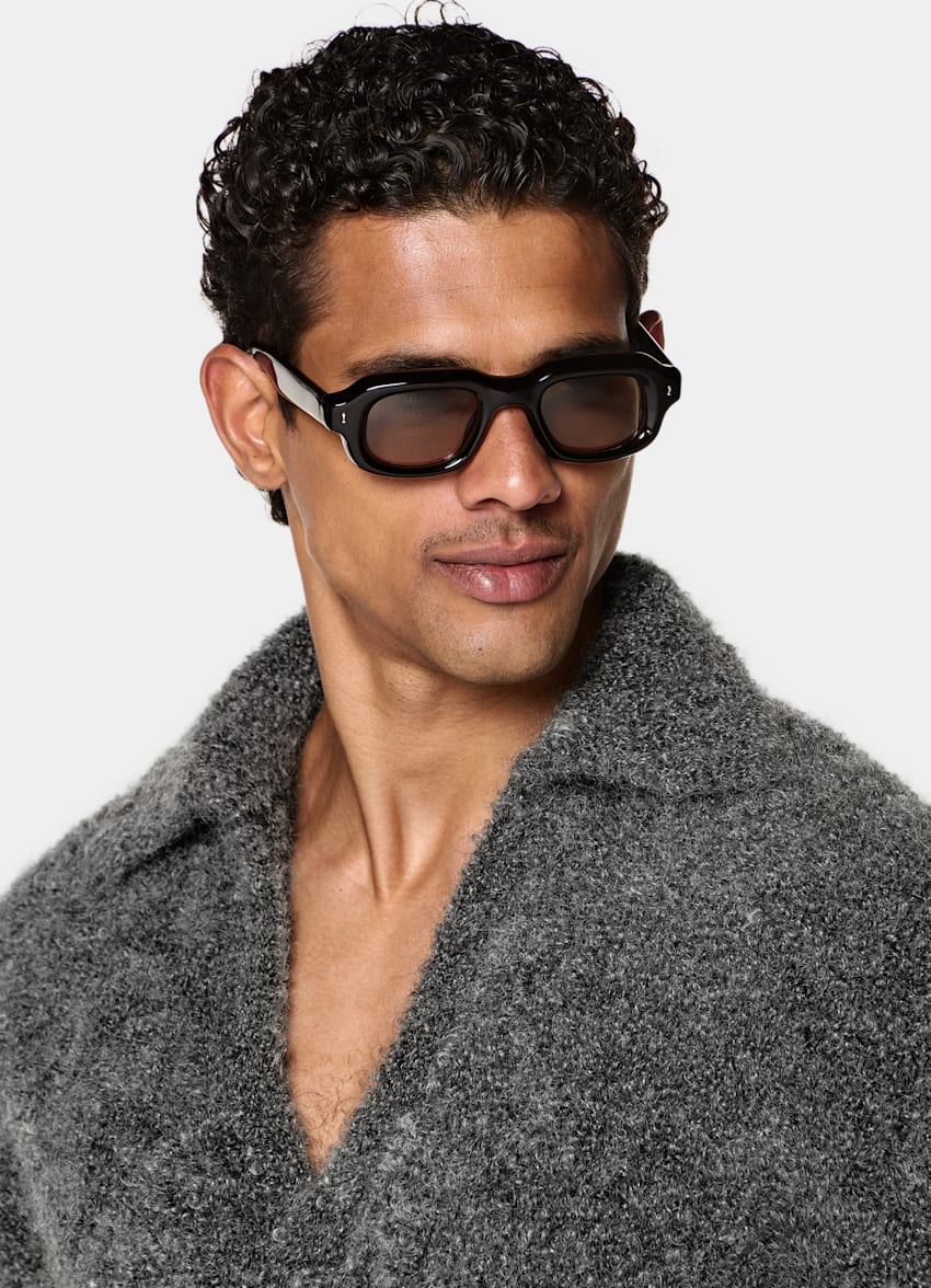 SUITSUPPLY Mohair Wool Nylon Blend Dark Grey Long Sleeve Buttonless Polo