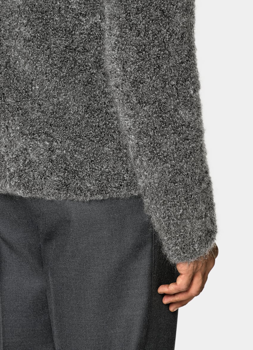 SUITSUPPLY Mohair Wool Nylon Blend Dark Grey Long Sleeve Buttonless Polo