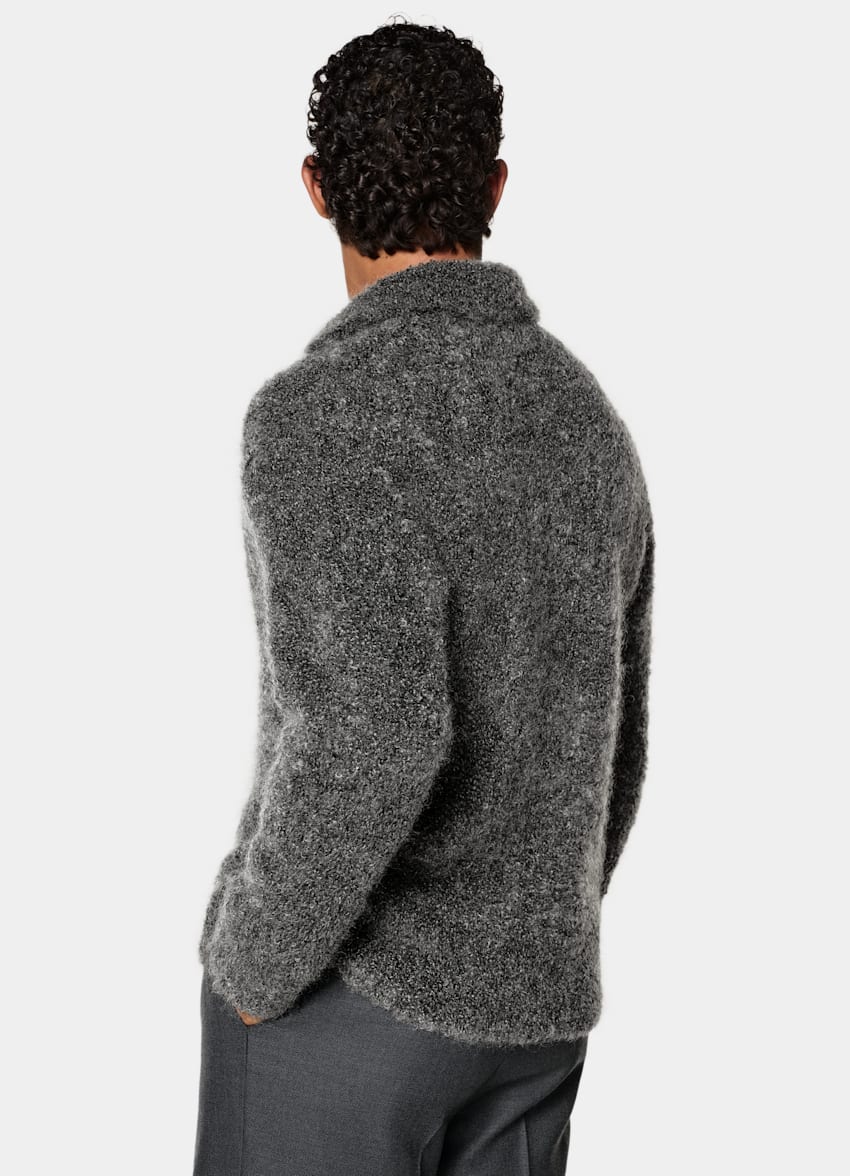 SUITSUPPLY Mohair Wool Nylon Blend Dark Grey Long Sleeve Buttonless Polo