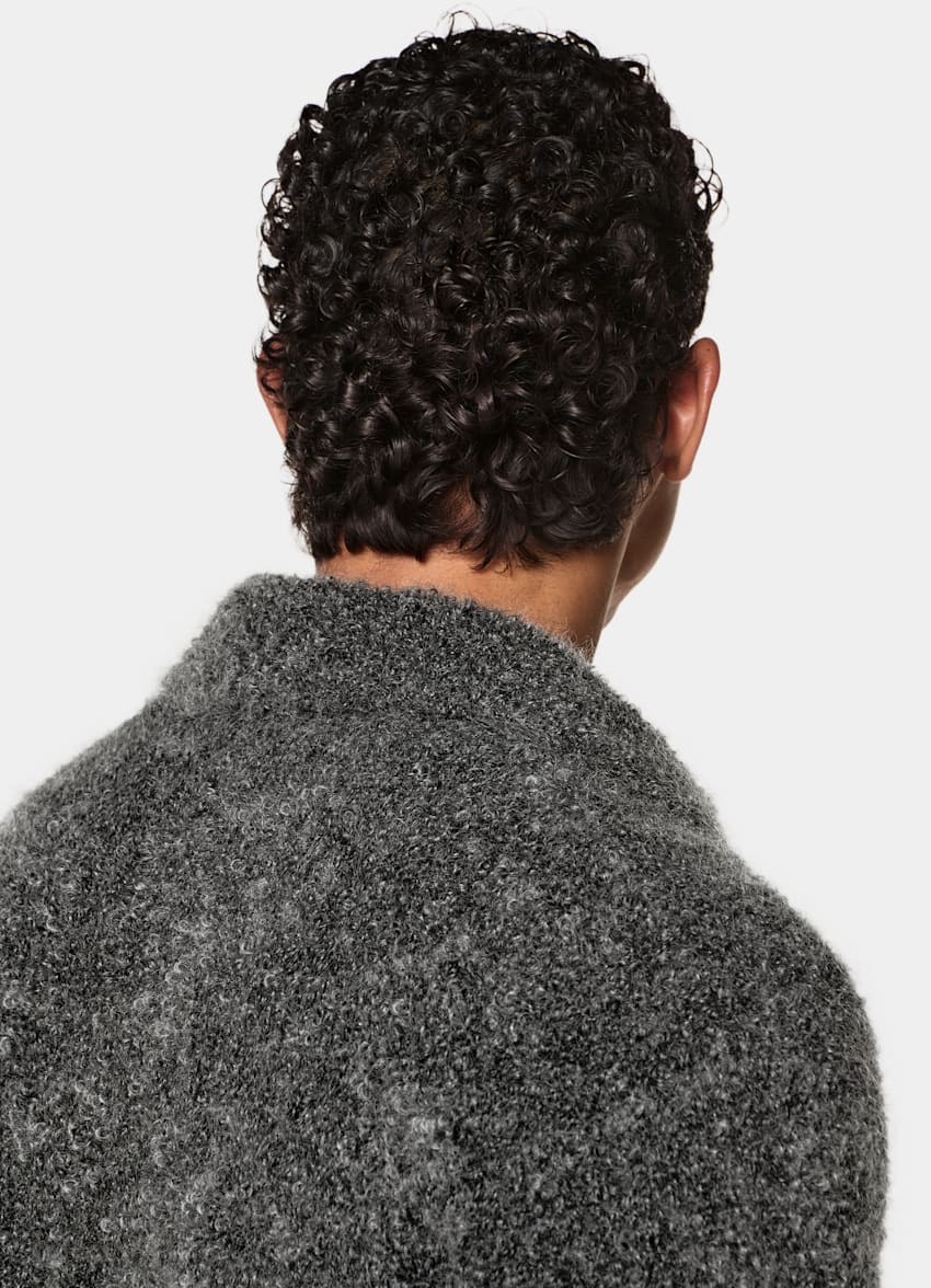 SUITSUPPLY Mohair Wool Nylon Blend Dark Grey Long Sleeve Buttonless Polo
