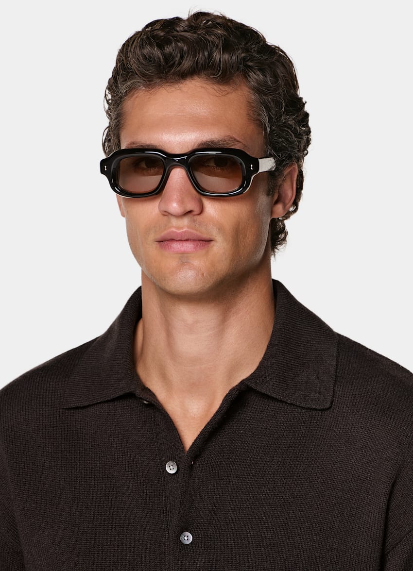 SUITSUPPLY Pure Cashmere Dark Brown Long Sleeve Polo