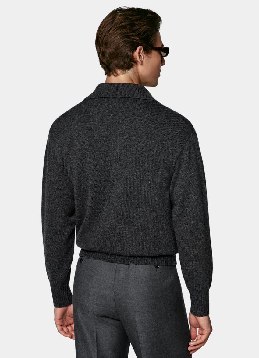 SUITSUPPLY Pure Cashmere Dark Grey Long Sleeve Polo