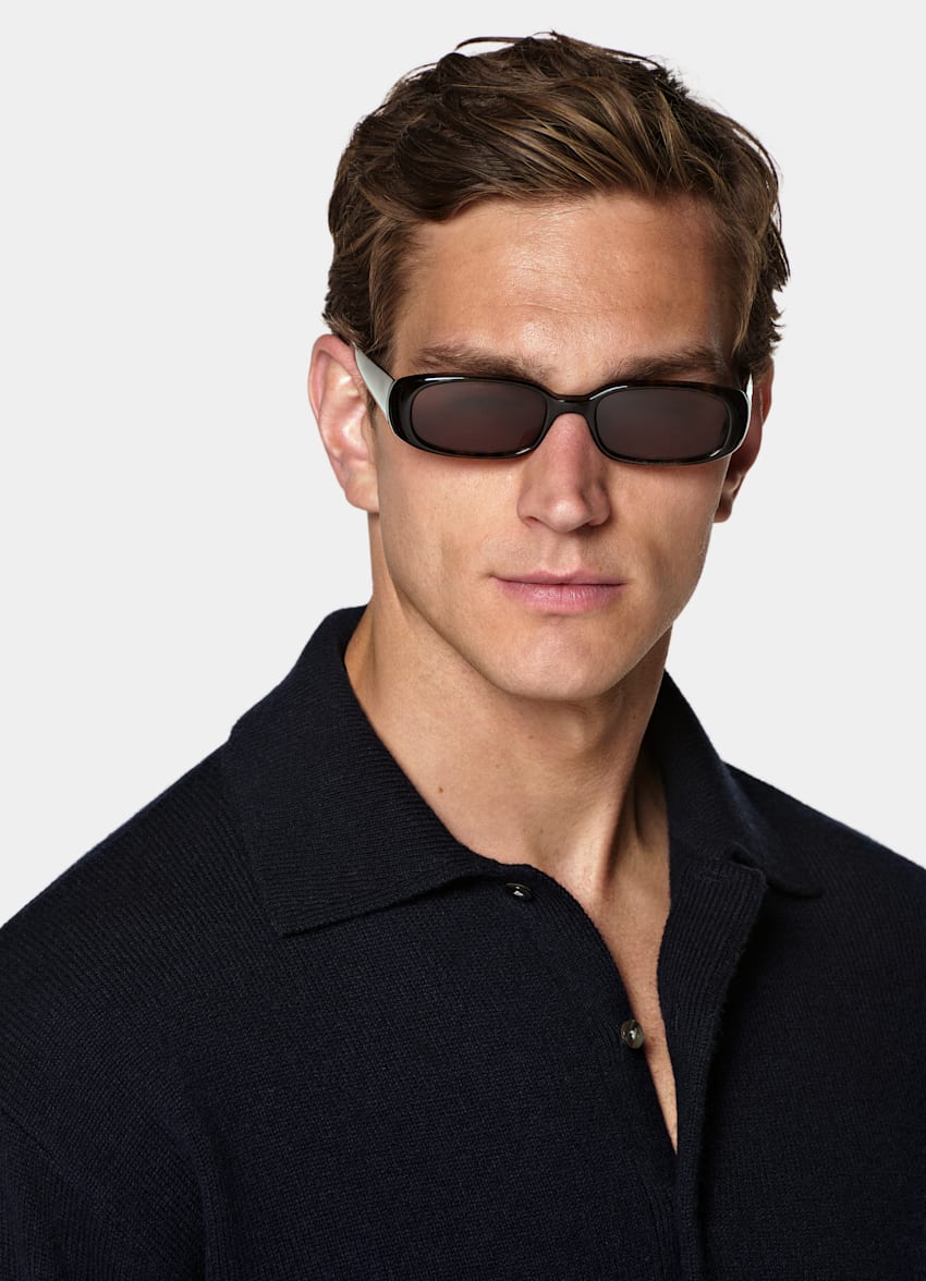 SUITSUPPLY Pure Cashmere Navy Long Sleeve Polo