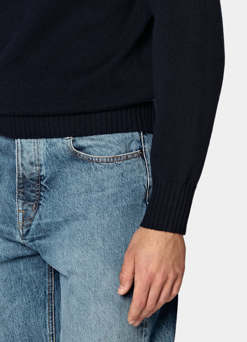 SUITSUPPLY Pure Cashmere Navy Long Sleeve Polo