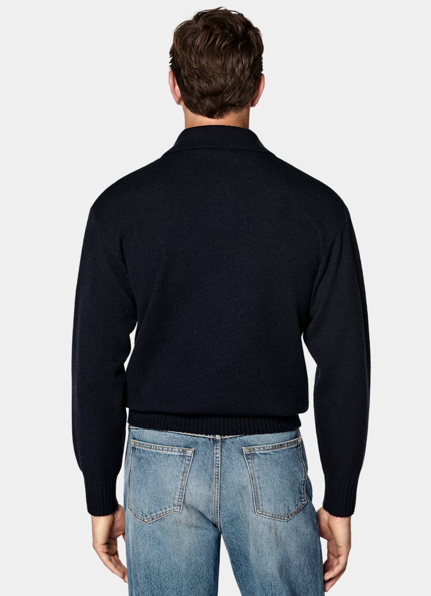 SUITSUPPLY Pure Cashmere Navy Long Sleeve Polo