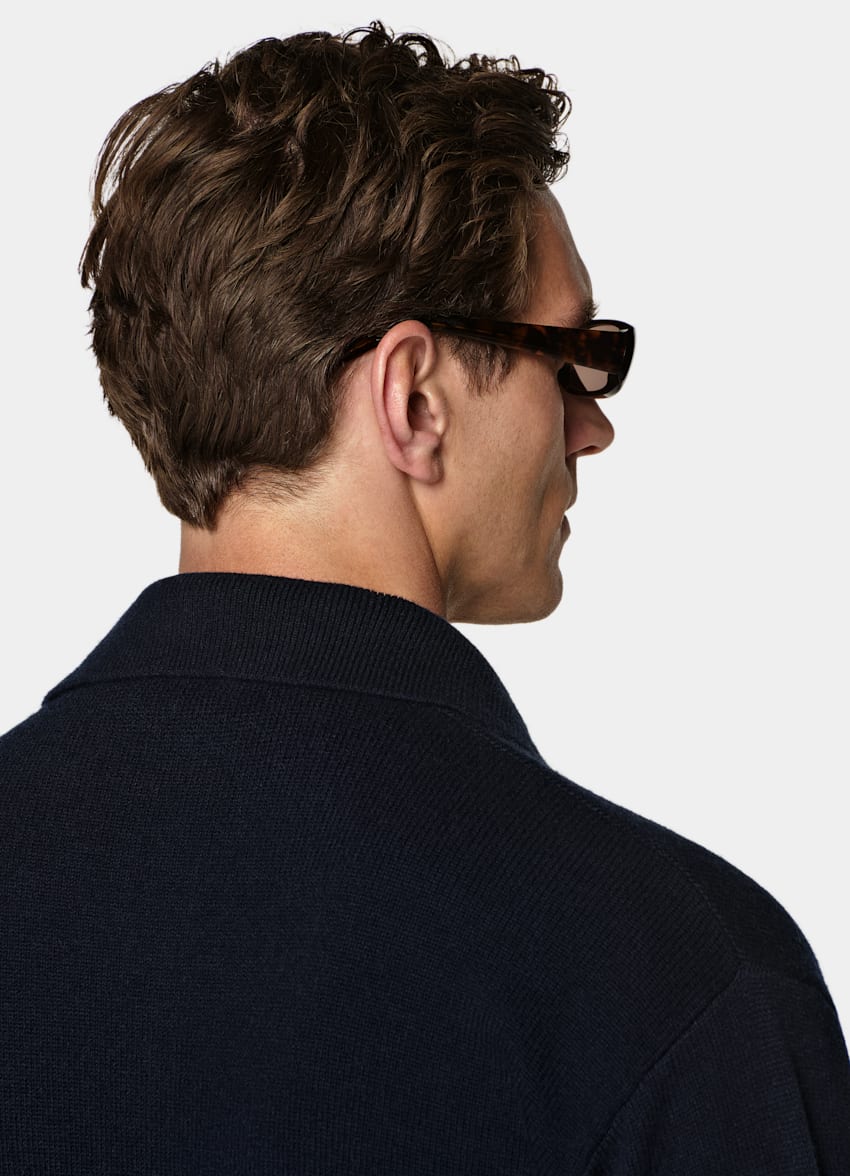 SUITSUPPLY Pure Cashmere Navy Long Sleeve Polo