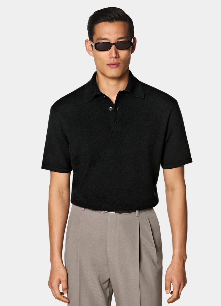 SUITSUPPLY Wool Cashmere Black Polo