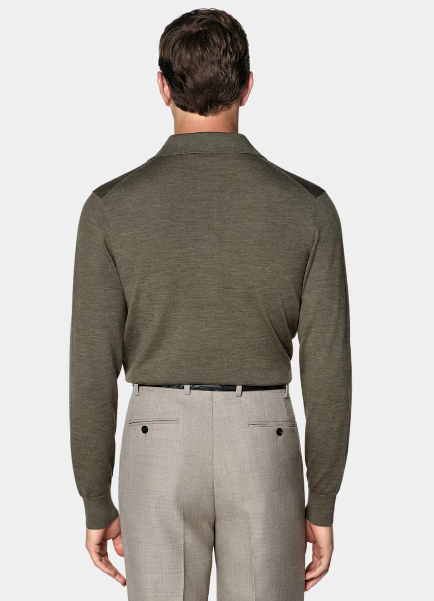 SUITSUPPLY Pure Wool Mid Green Merino Long Sleeve Polo