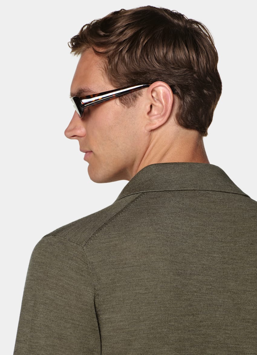 SUITSUPPLY Pure Wool Mid Green Merino Long Sleeve Polo