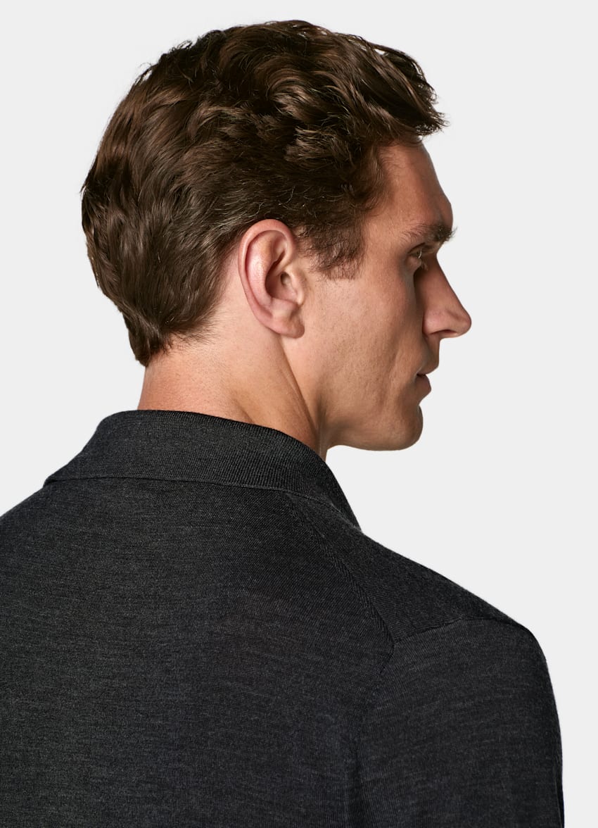 SUITSUPPLY Reine Schurwolle Merino Poloshirt Langarm dunkelgrau