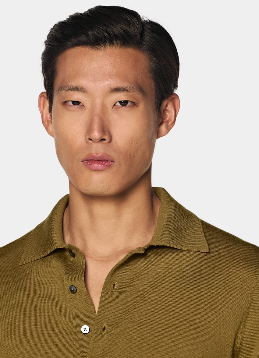 SUITSUPPLY Pure Wool Mid Yellow Merino Long Sleeve Polo