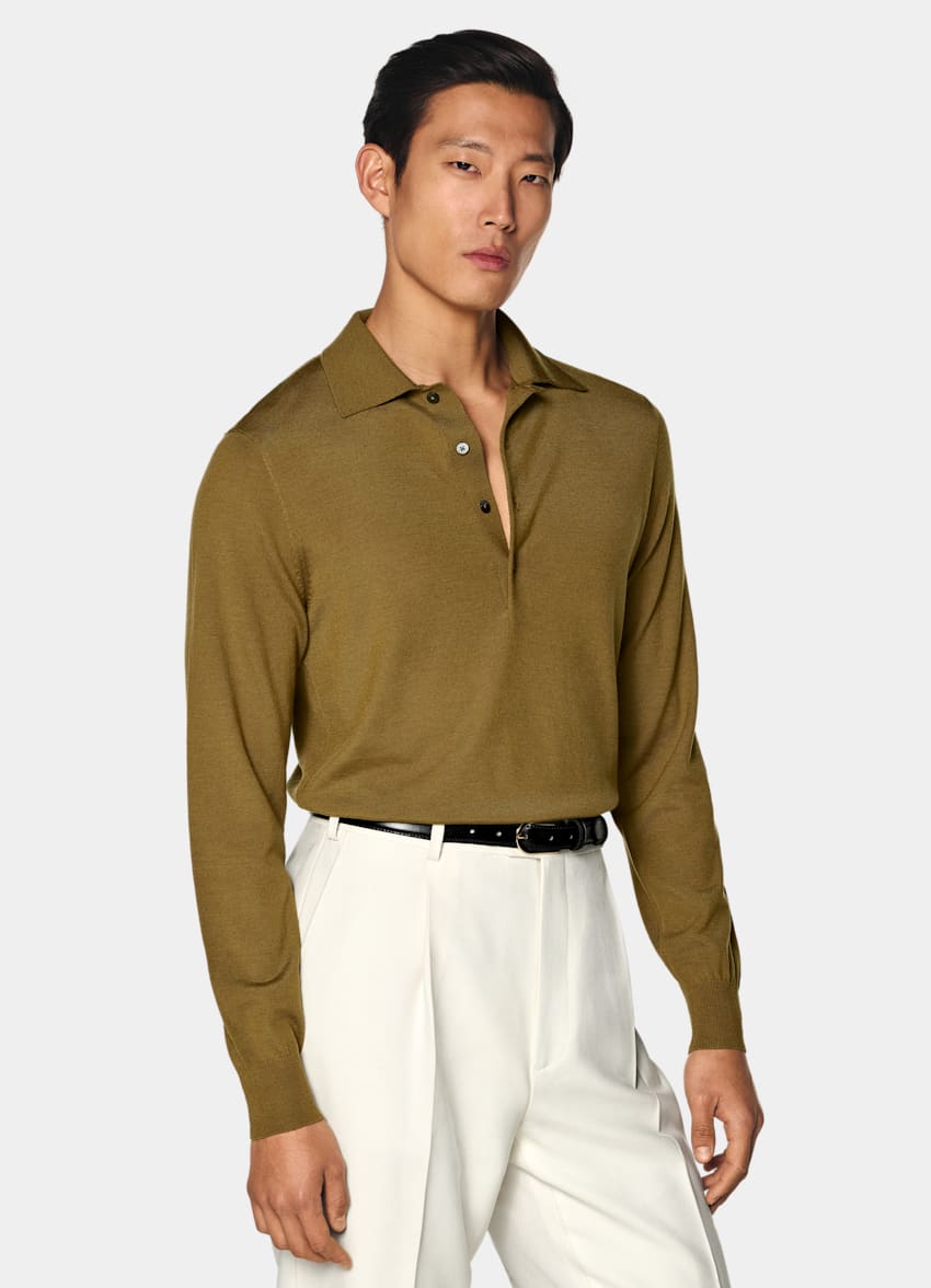 SUITSUPPLY Pure Wool Mid Yellow Merino Long Sleeve Polo