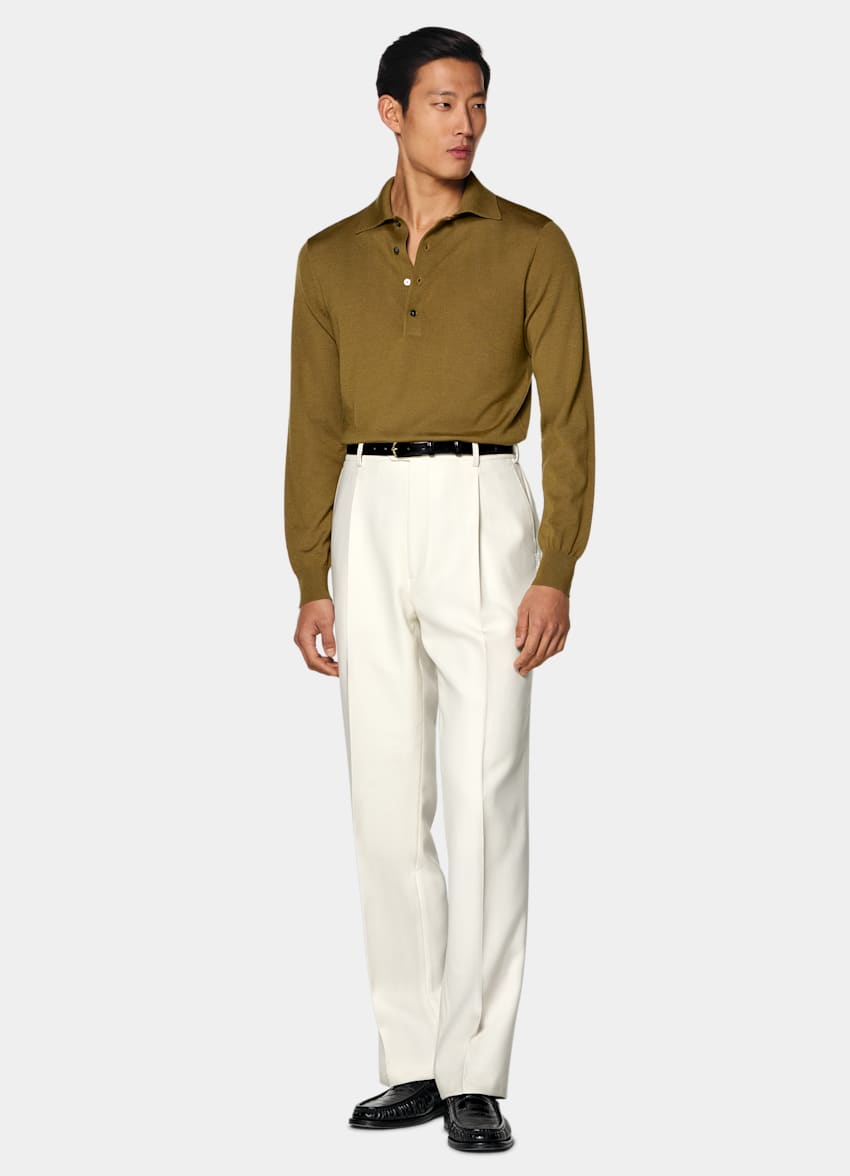 SUITSUPPLY Pure Wool Mid Yellow Merino Long Sleeve Polo