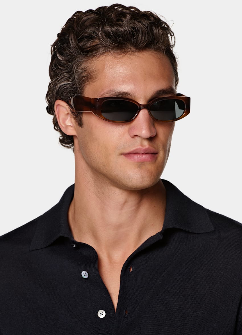 SUITSUPPLY Pure Wool Navy Merino Long Sleeve Polo