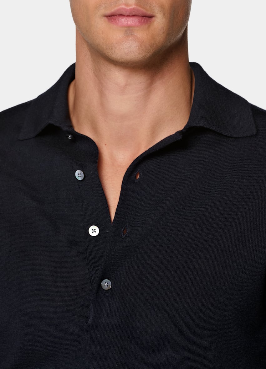 SUITSUPPLY Pure Wool Navy Merino Long Sleeve Polo