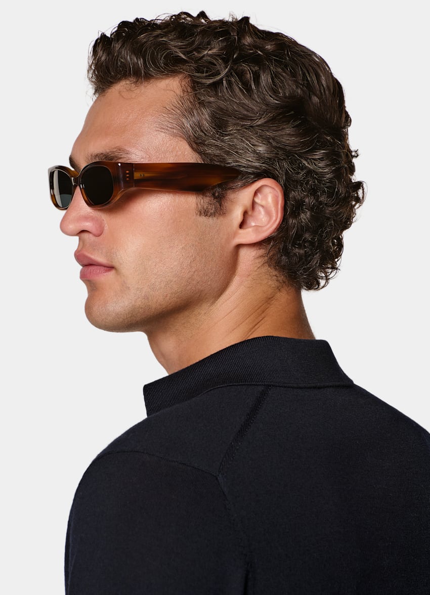 SUITSUPPLY Pure Wool Navy Merino Long Sleeve Polo