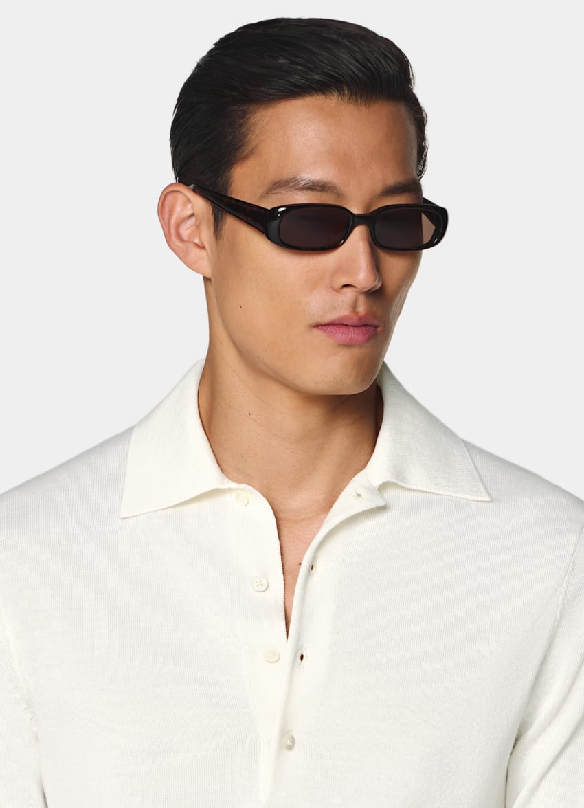 SUITSUPPLY Pure Wool Off-White Merino Long Sleeve Polo