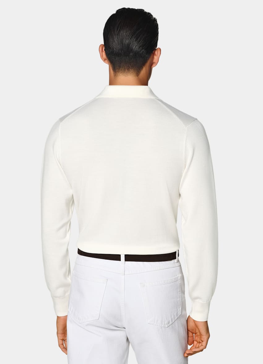 SUITSUPPLY Pure Wool Off-White Merino Long Sleeve Polo