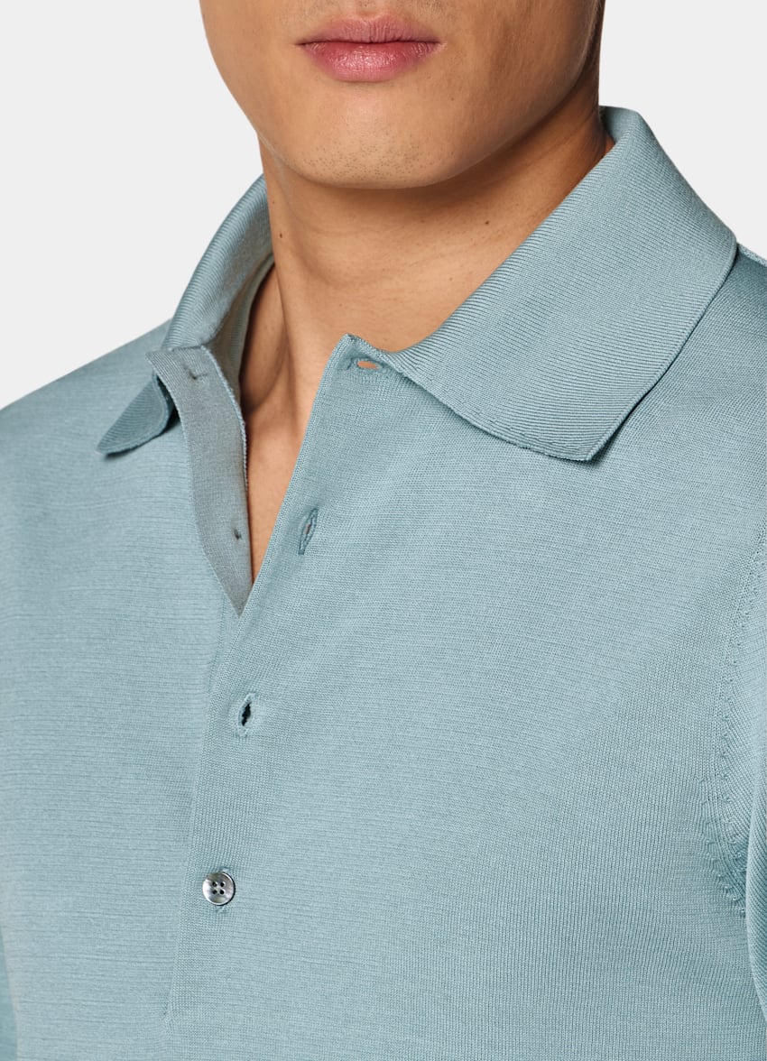 SUITSUPPLY Cotton Silk Light Blue Long Sleeve Polo
