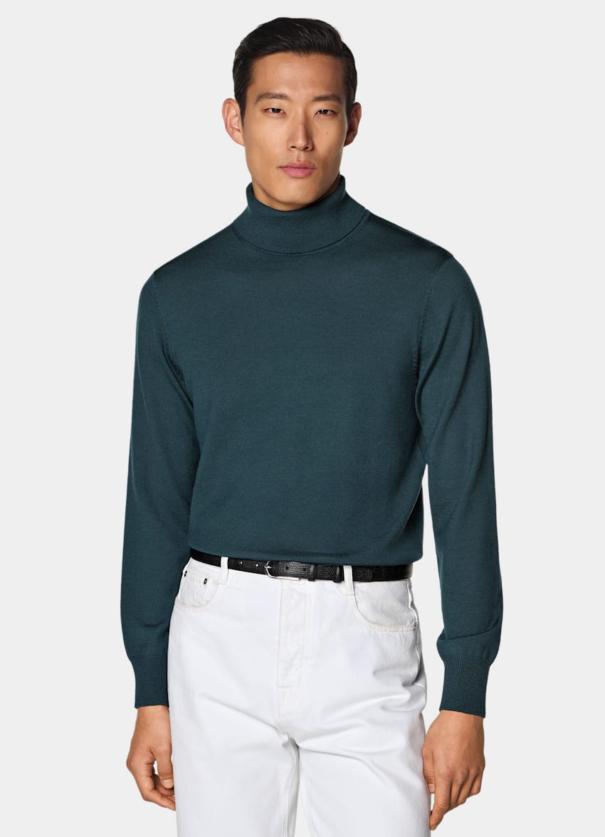 SUITSUPPLY Pure Wool Mid Blue Turtleneck
